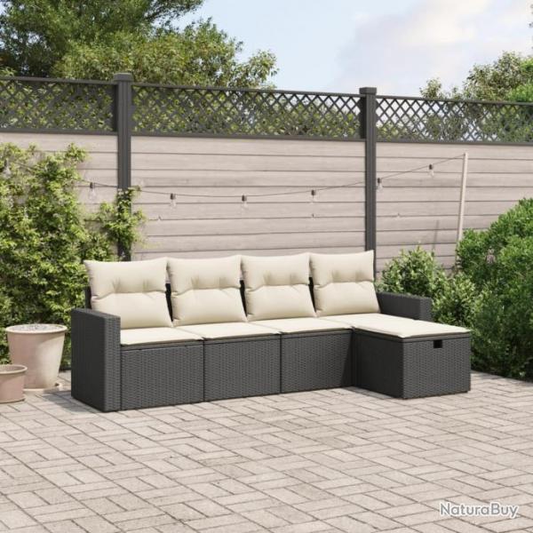 Salon de jardin 5 pcs avec coussins noir rsine tresse