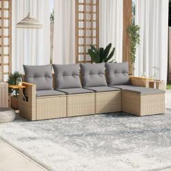 Salon de jardin avec coussins 5 pcs beige résine tressée