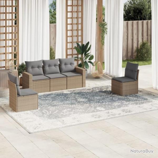 Salon de jardin avec coussins 5 pcs beige rsine tresse