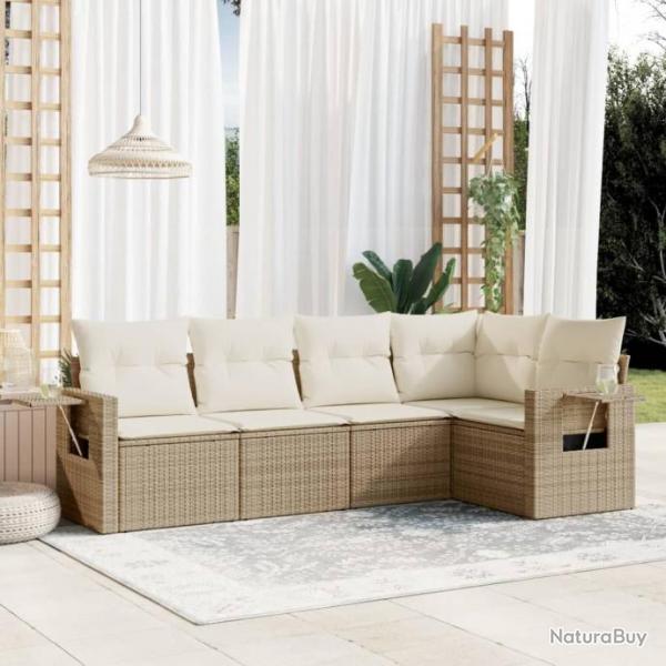 Salon de jardin avec coussins 5 pcs beige rsine tresse