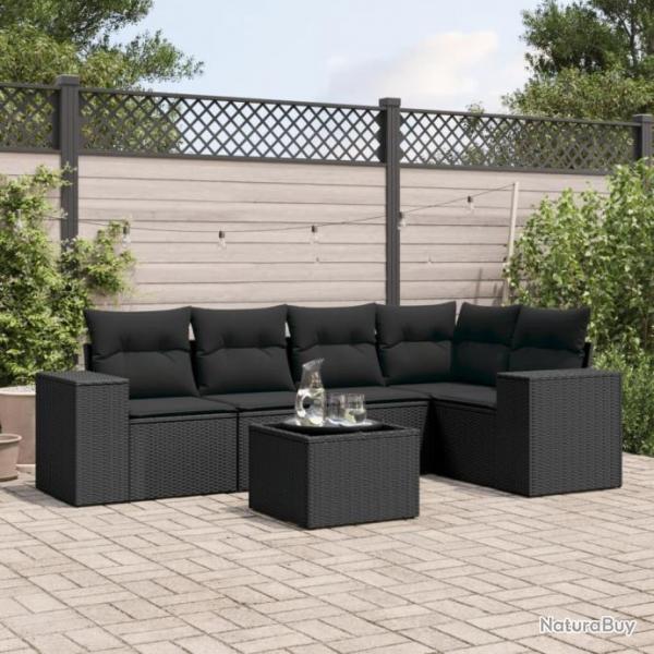 Salon de jardin 6 pcs avec coussins noir rsine tresse