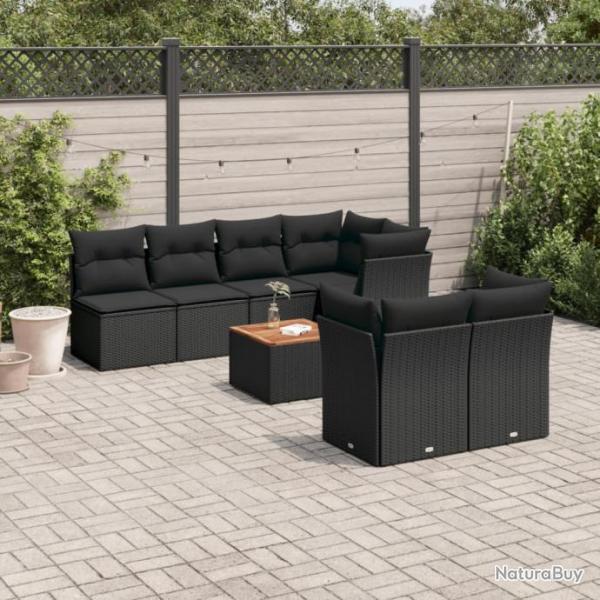 Salon de jardin 6 pcs avec coussins noir rsine tresse