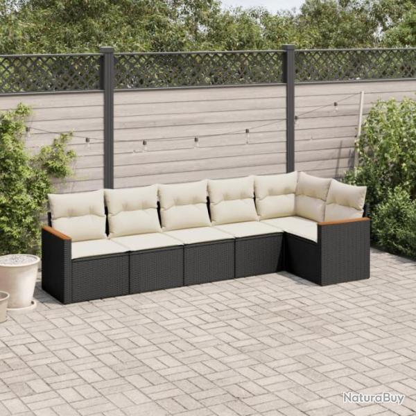 Salon de jardin 6 pcs avec coussins noir rsine tresse