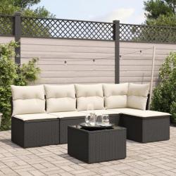 Salon de jardin 6 pcs avec coussins noir résine tressée