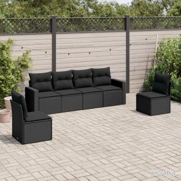 Salon de jardin 6 pcs avec coussins noir rsine tresse