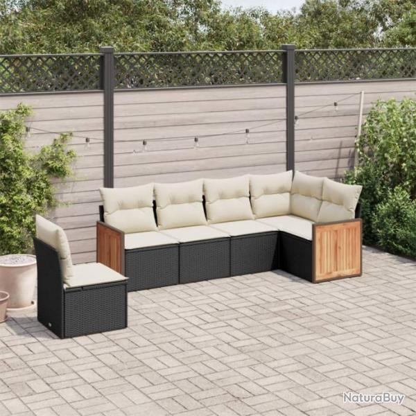 Salon de jardin 6 pcs avec coussins noir rsine tresse