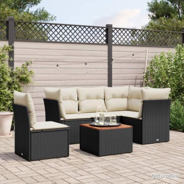 Salon de jardin 6 pcs avec coussins noir rsine tresse