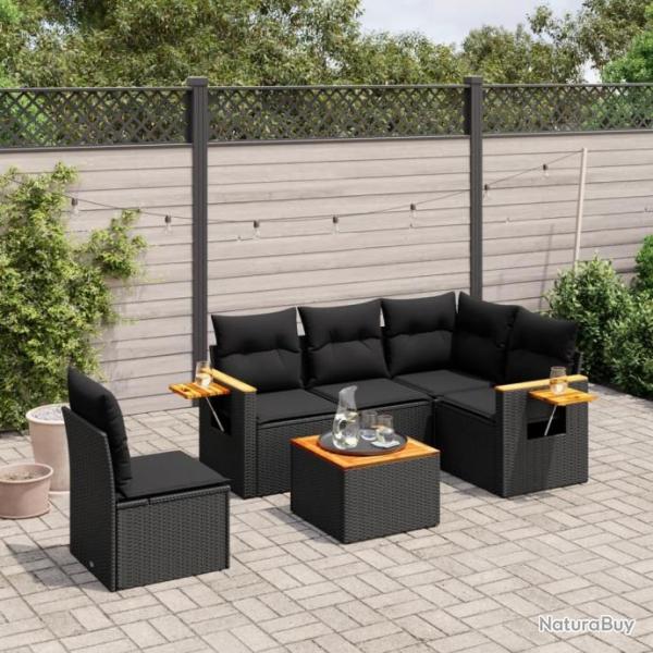 Salon de jardin 6 pcs avec coussins noir rsine tresse