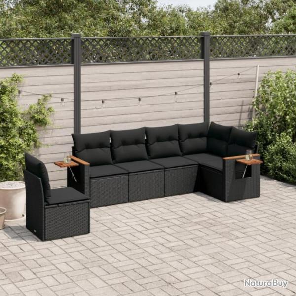 Salon de jardin 6 pcs avec coussins noir rsine tresse