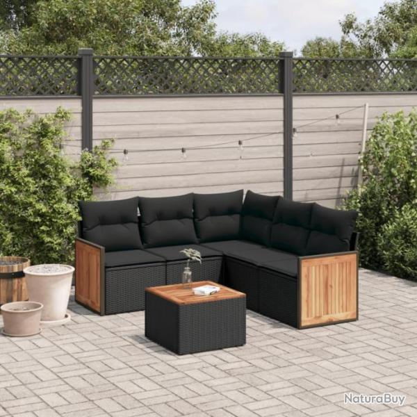 Salon de jardin 6 pcs avec coussins noir rsine tresse