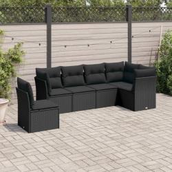 Salon de jardin 6 pcs avec coussins noir résine tressée