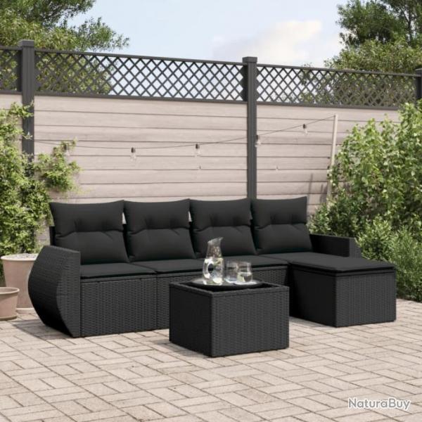 Salon de jardin 6 pcs avec coussins noir rsine tresse