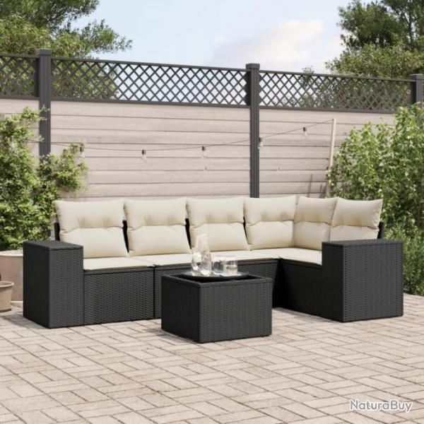 Salon de jardin 6 pcs avec coussins noir rsine tresse