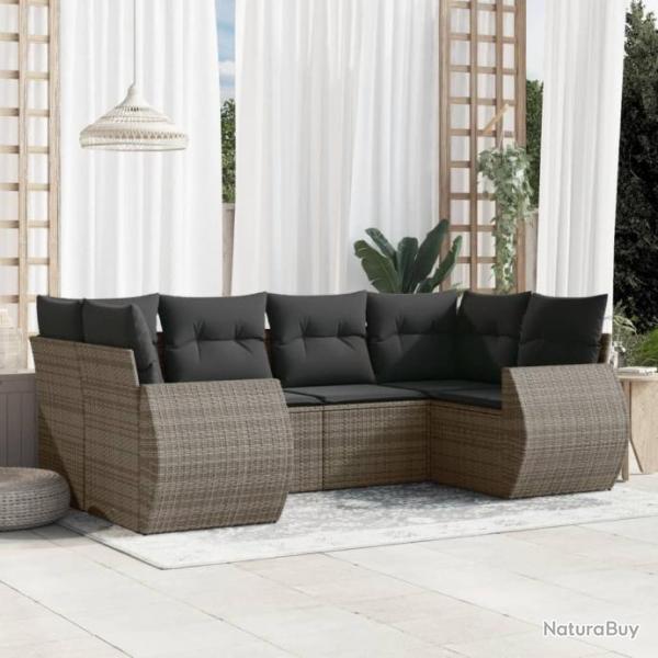 Salon de jardin 6 pcs avec coussins gris rsine tresse