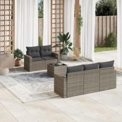 Salon de jardin 6 pcs avec coussins gris résine tressée