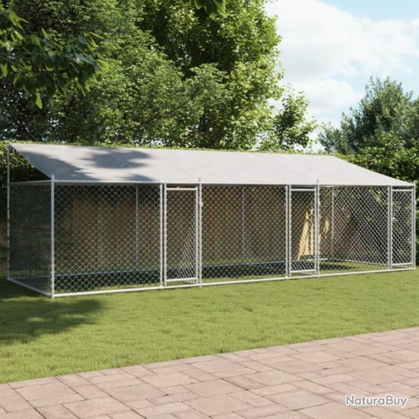 Cage pour chien avec toit et portes gris 6x2x2m acier galvanis