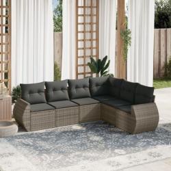 Salon de jardin 6 pcs avec coussins gris résine tressée