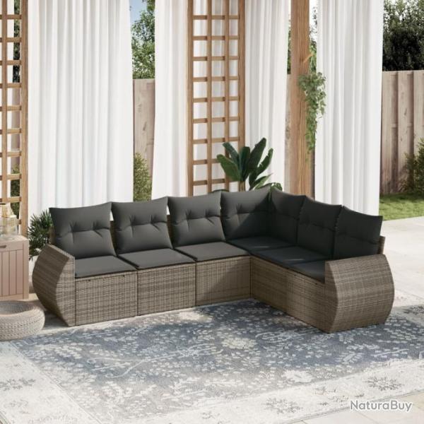 Salon de jardin 6 pcs avec coussins gris rsine tresse