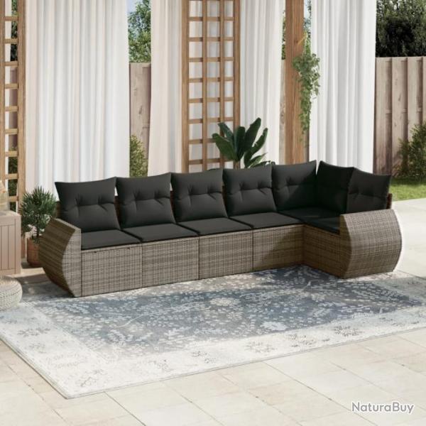 Salon de jardin 6 pcs avec coussins gris rsine tresse