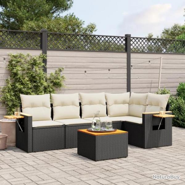 Salon de jardin 6 pcs avec coussins noir rsine tresse