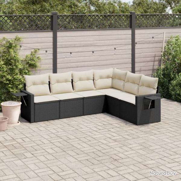 Salon de jardin 6 pcs avec coussins noir rsine tresse