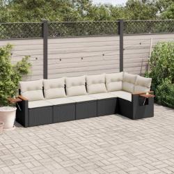 Salon de jardin 6 pcs avec coussins noir résine tressée