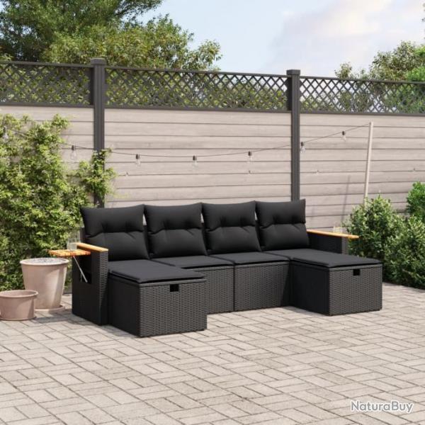 Salon de jardin 6 pcs avec coussins noir rsine tresse