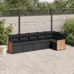 Salon de jardin 6 pcs avec coussins noir résine tressée