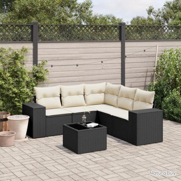 Salon de jardin 6 pcs avec coussins noir rsine tresse