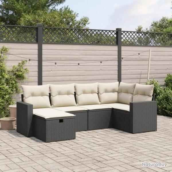 Salon de jardin 6 pcs avec coussins noir rsine tresse