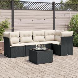 Salon de jardin 6 pcs avec coussins noir résine tressée