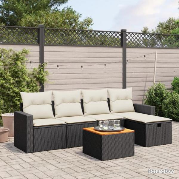 Salon de jardin 6 pcs avec coussins noir rsine tresse