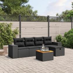 Salon de jardin 6 pcs avec coussins noir résine tressée