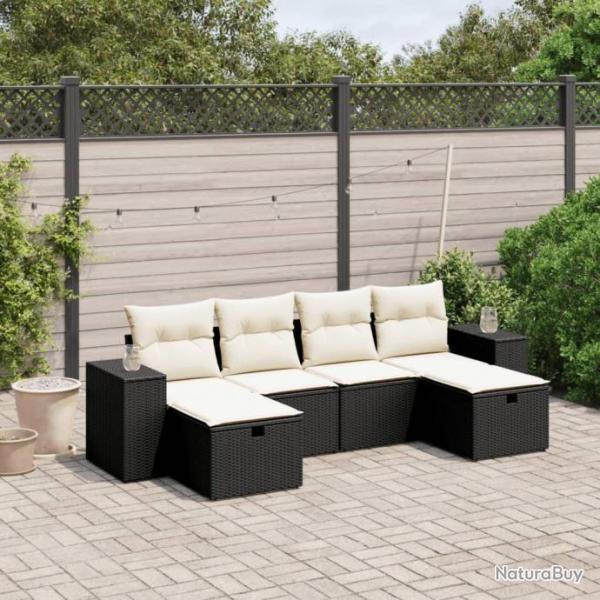 Salon de jardin 6 pcs avec coussins noir rsine tresse