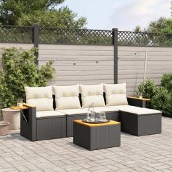 Salon de jardin 6 pcs avec coussins noir résine tressée