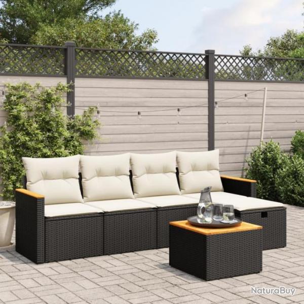 Salon de jardin 6 pcs avec coussins noir rsine tresse