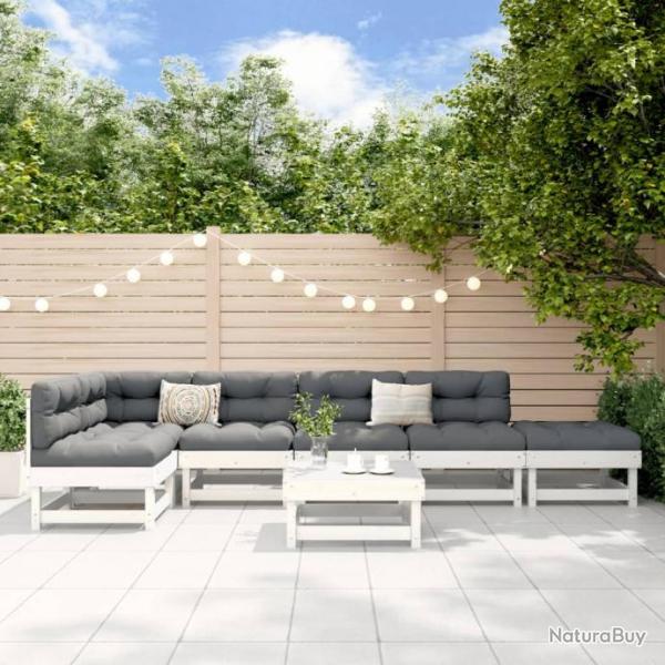 Salon de jardin 7 pcs Blanc Bois de pin massif