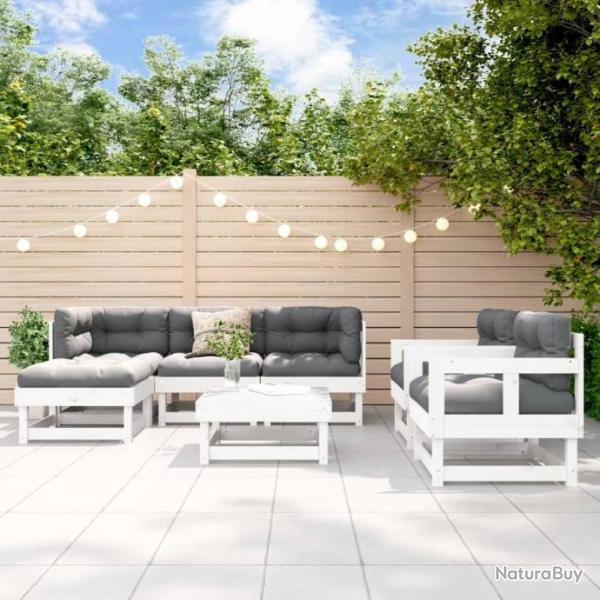 Salon de jardin 7 pcs Blanc Bois de pin massif