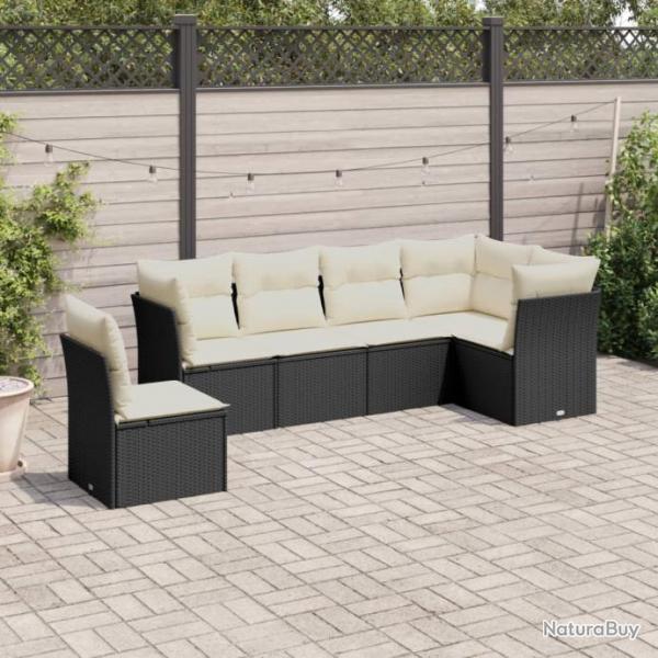 Salon de jardin 6 pcs avec coussins noir rsine tresse