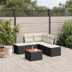 Salon de jardin 6 pcs avec coussins noir résine tressée