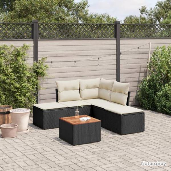 Salon de jardin 6 pcs avec coussins noir rsine tresse