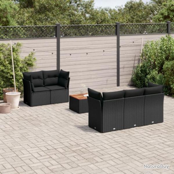 Salon de jardin 6 pcs avec coussins noir rsine tresse