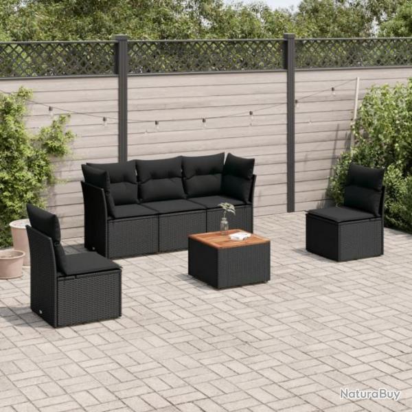 Salon de jardin 6 pcs avec coussins noir rsine tresse