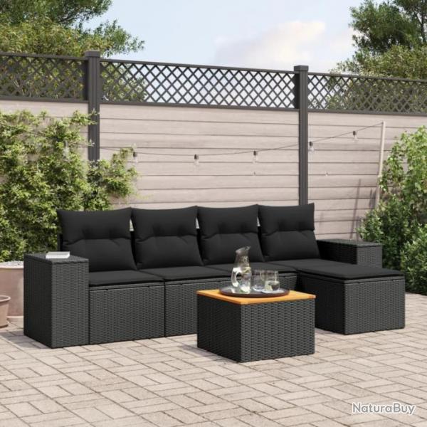 Salon de jardin 6 pcs avec coussins noir rsine tresse