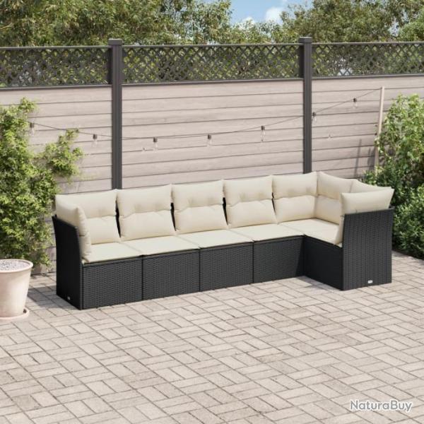 Salon de jardin 6 pcs avec coussins noir rsine tresse