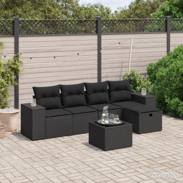 Salon de jardin 6 pcs avec coussins noir rsine tresse