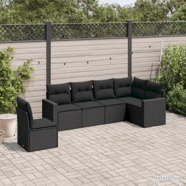 Salon de jardin 6 pcs avec coussins noir rsine tresse