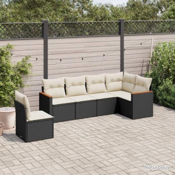 Salon de jardin 6 pcs avec coussins noir rsine tresse