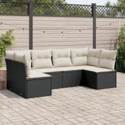 Salon de jardin 6 pcs avec coussins noir résine tressée