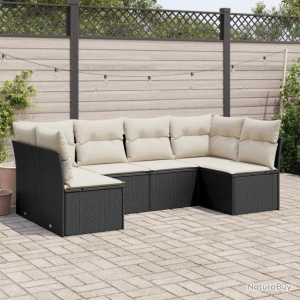 Salon de jardin 6 pcs avec coussins noir rsine tresse